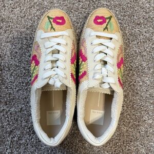 Dolce Vita Floral Embroidered Azalia Raffia Espadrille Sneakers 10 Coastal Boho